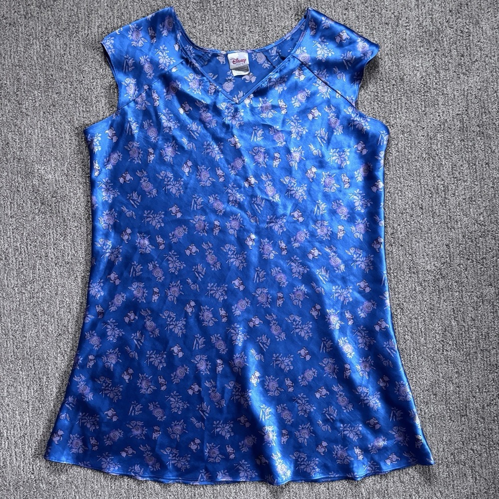 Vintage Disney Store Blue Winnie‎ The Pooh Satin PJ Slip Dress Large